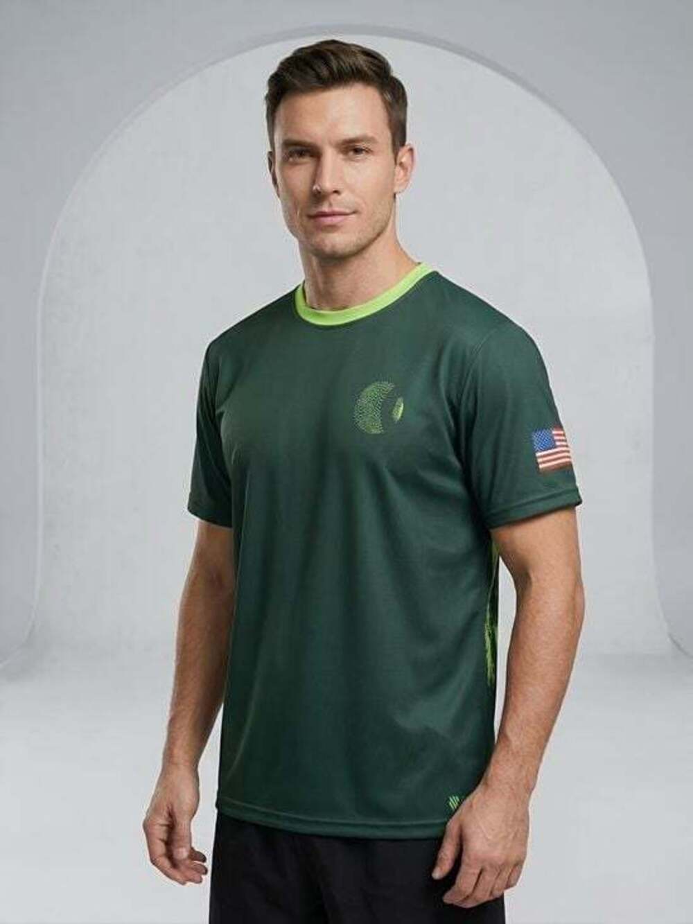 The Sport Shirt MediumGreen Short-Sleeve Performance Shirt with Lime Flag Graphi